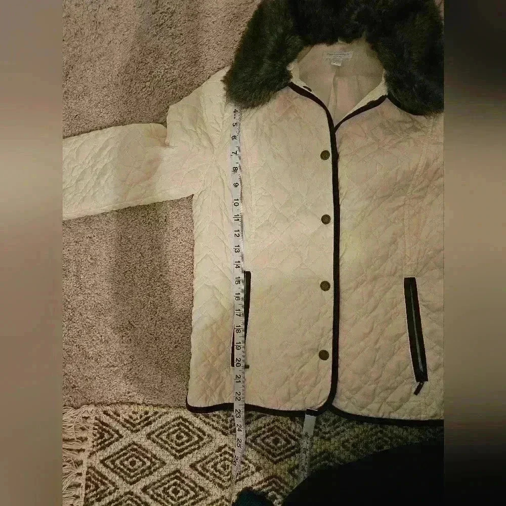Charter Club Women's Jacket Quilted Full Zip Cream Brown Detachable Fur Size PS - Picture 5 of 5